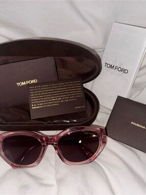 Tom Ford Translucent Pink Cat-Eye Sunglasses with Dark Lenses